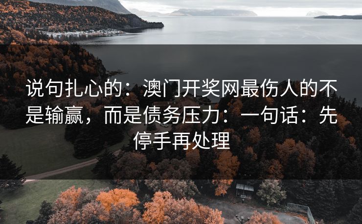 说句扎心的：澳门开奖网最伤人的不是输赢，而是债务压力：一句话：先停手再处理