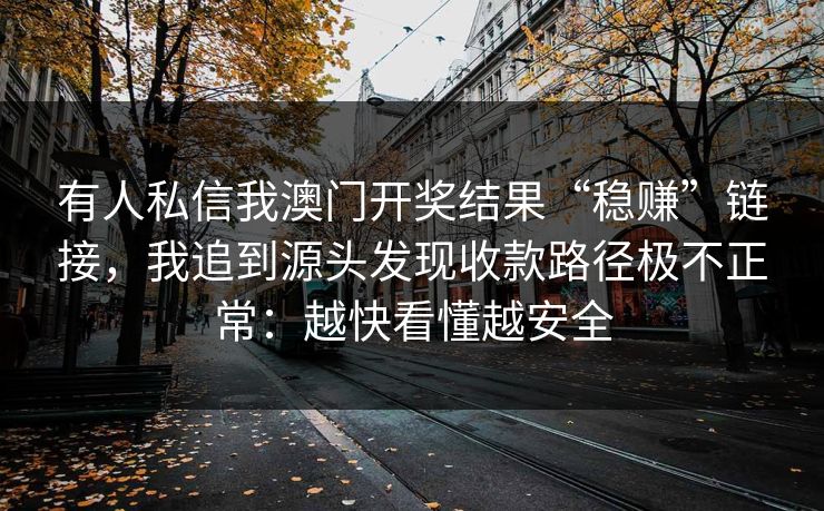 有人私信我澳门开奖结果“稳赚”链接，我追到源头发现收款路径极不正常：越快看懂越安全